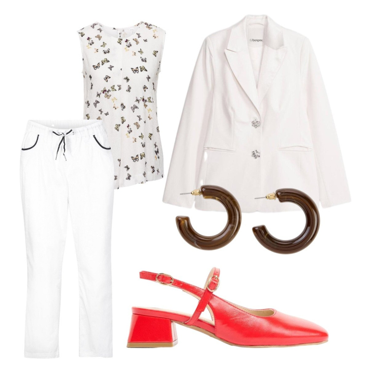Outfit donna - Evento bonprix. Stile Romantica per Cerimonia. look ideale per Petite. Abbinamento con canottiere, pantaloni, décolleté, blazer, orecchini.