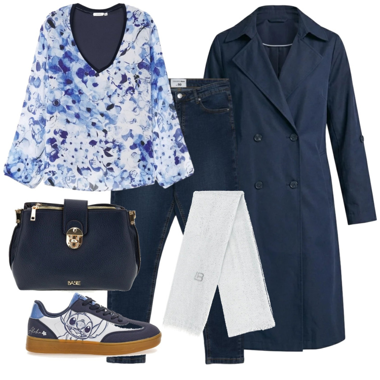 Outfit donna - Dettagli divertenti. Stile Casual per Tutti i giorni. Abbinamento con trench, jeans skinny, bluse, sneakers, borse a tracolla, sciarpe.