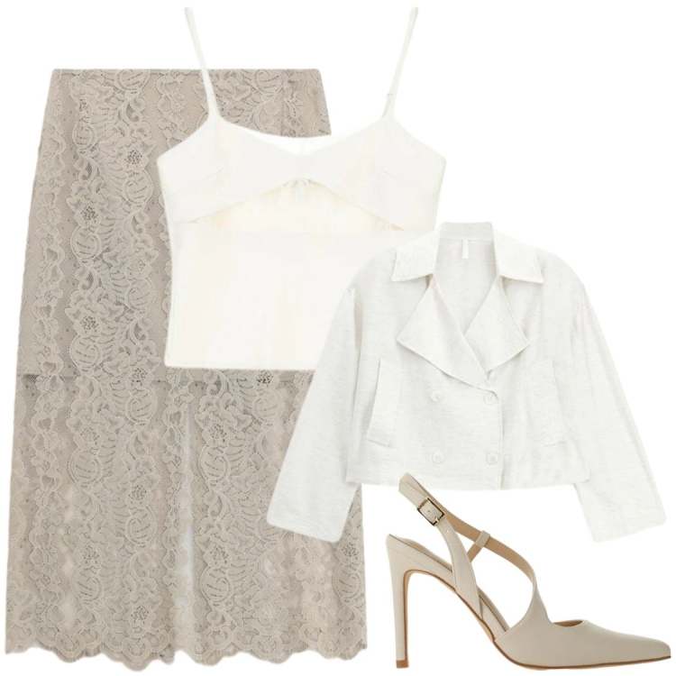 Outfit donna - Gonna in pizzo. Stile Glamour per Serata fuori. Abbinamento con décolleté, gonne longuette, blazer, canottiere.