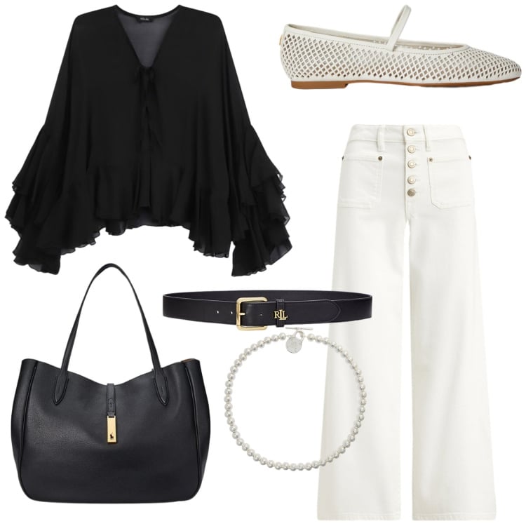 Outfit donna - Urban outfit. Stile Urban per Tutti i giorni. Abbinamento con bluse, collane, jeans, borse tote, cinture, ballerine.