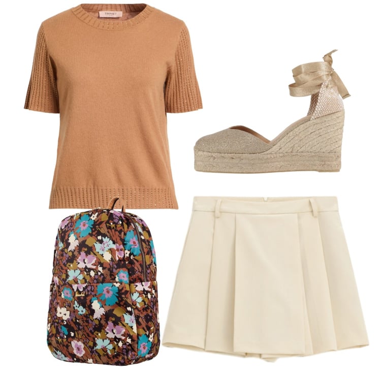 Outfit donna - Preppy spring. Stile Preppy per Scuola/Università. Abbinamento con pullovers, valigie, espadrillas, shorts.