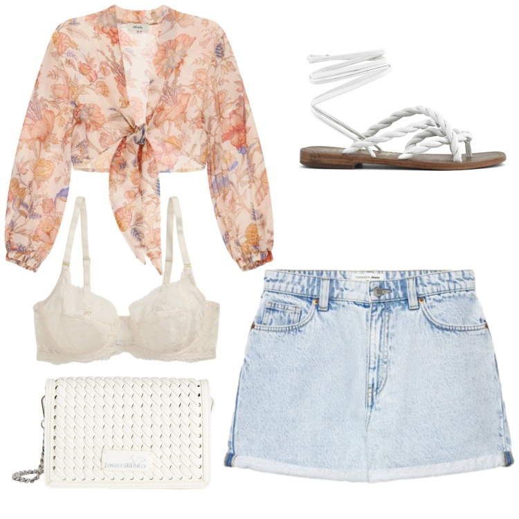 Outfit donna - Boho vibes. Stile Boho per Tutti i giorni. Abbinamento con shorts, borse a tracolla, bluse, reggiseni, sandali in pelle.