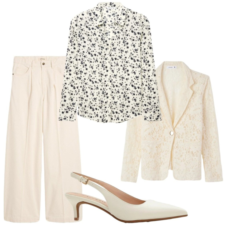 Outfit donna - Primavera in ufficio. Stile Chic per Ufficio. Abbinamento con décolleté, jeans, camicie, blazer.