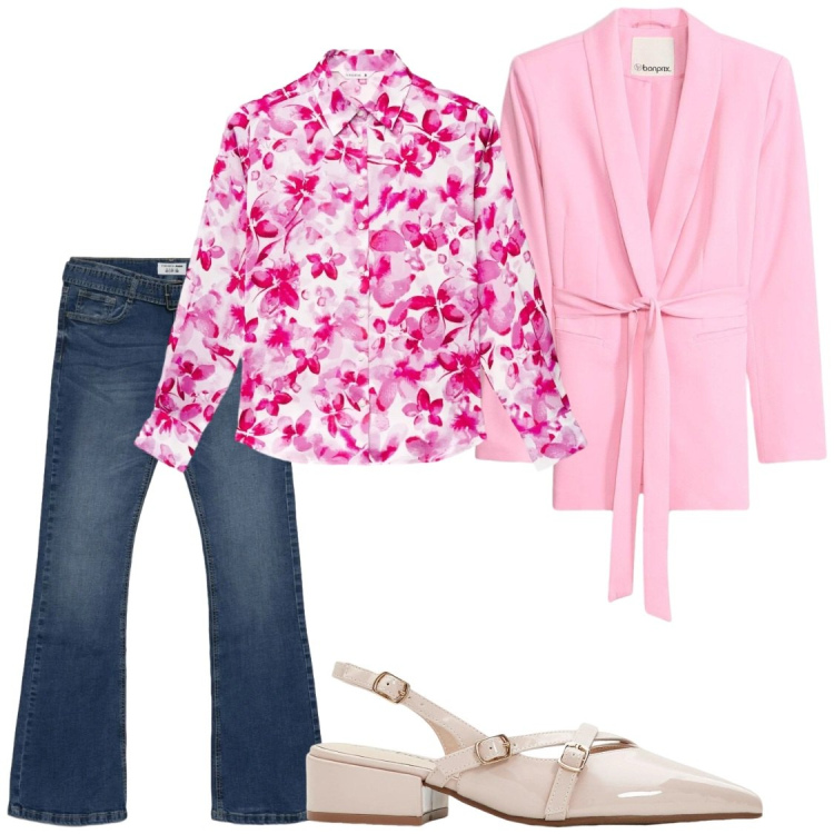 Outfit donna - Ufficio. Stile Chic per Ufficio. Abbinamento con décolleté, blazer, jeans a zampa, camicie.