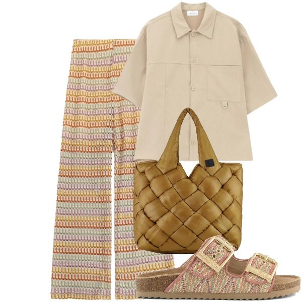 Outfit donna - Look da giornata all\'aperto - FDCI. Stile Trendy per Mare. Abbinamento con camicie, pantaloni a palazzo, borse tote, sandali.
