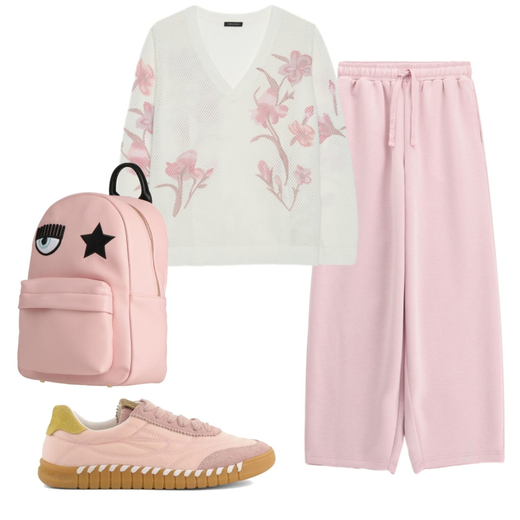Outfit donna - Total look #2404890. Stile Basic per Tutti i giorni. Abbinamento con zaini, pantaloni a palazzo, maglieria, sneakers.