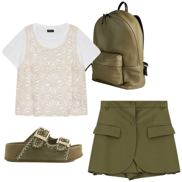 Outfit donna - Total look #2404902. Stile Basic per Tutti i giorni. Abbinamento con zaini, shorts, t-shirt, ciabatte.