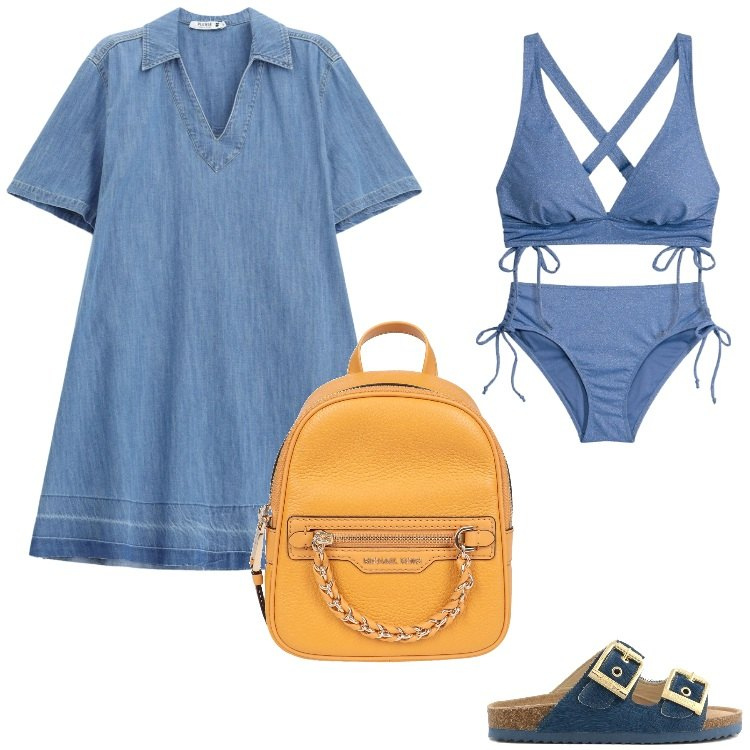 Outfit donna - Total look #2404913. Stile Trendy per Mare. Abbinamento con zaini, bikini, vestiti corti, sandali in pelle.