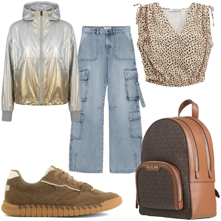 Outfit donna - Total look #2404915. Stile Casual per Tutti i giorni. Abbinamento con zaini, jeans, top, bomber, sneakers.