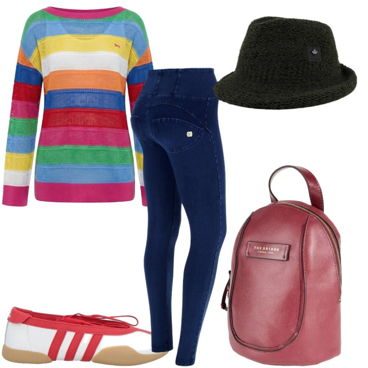 Outfit donna - Total look #2404916. Stile Trendy per Tutti i giorni. Abbinamento con zaini, ballerine, maglieria, jeggings, cappelli.