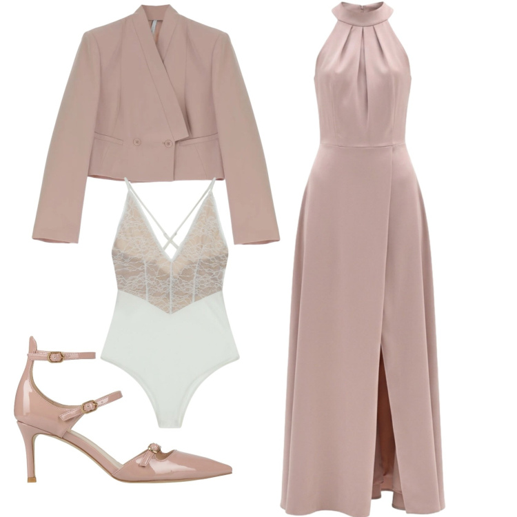 Outfit donna - Total look #2404929. Stile Chic per Cerimonia. Abbinamento con décolleté, blazer, body, vestiti lunghi.