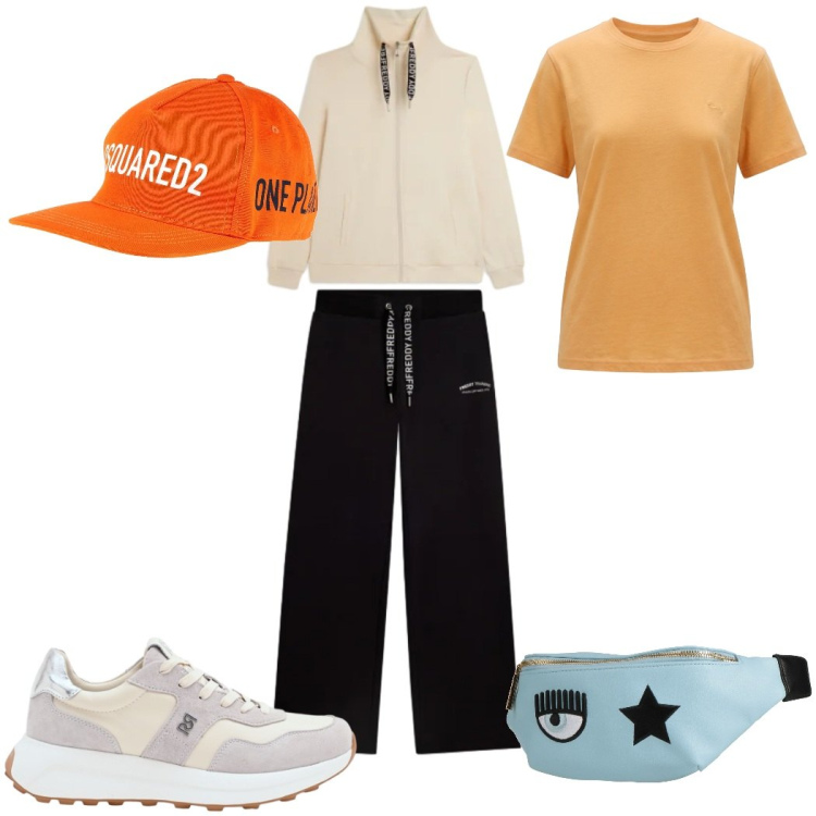Outfit donna - Total look #2404930. Stile Trendy per Sport. Abbinamento con cappelli, marsupi, t-shirt, sneakers, tute.