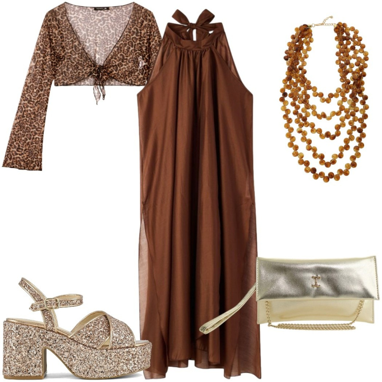 Outfit donna - Total look #2404932. Stile Glamour per Cerimonia. Abbinamento con vestiti lunghi, bolero, borse a tracolla, collane, sandali.