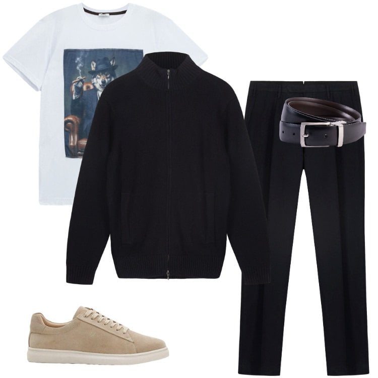 Outfit uomo - Total look #2404948. Stile Casual per Tutti i giorni. Abbinamento con sneakers, t-shirt, pantaloni, cardigans, cinture.