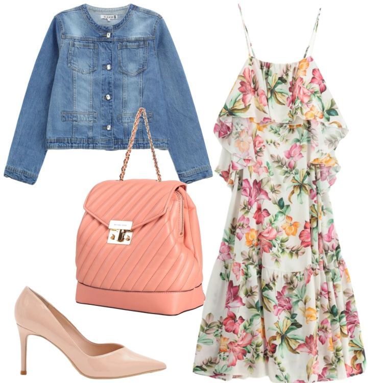 Outfit donna - Come un fiore. Stile Romantica per Tutti i giorni. Abbinamento con zaini, décolleté, vestiti lunghi, blazer.