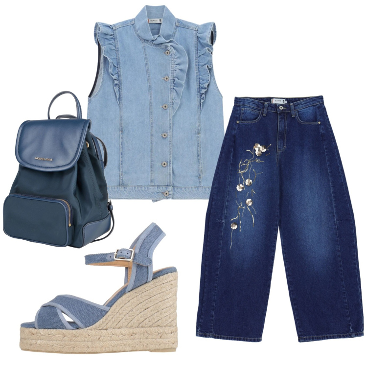 Outfit donna - Total look #2404981. Stile Casual chic per Scuola/Università. Abbinamento con zaini, espadrillas, jeans, top.