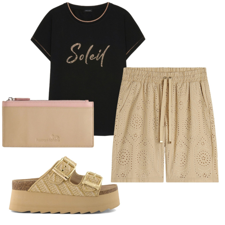 Outfit donna - Total look #2404991. Stile Basic per Tutti i giorni. Abbinamento con portafogli, bermuda, t-shirt, zeppe.