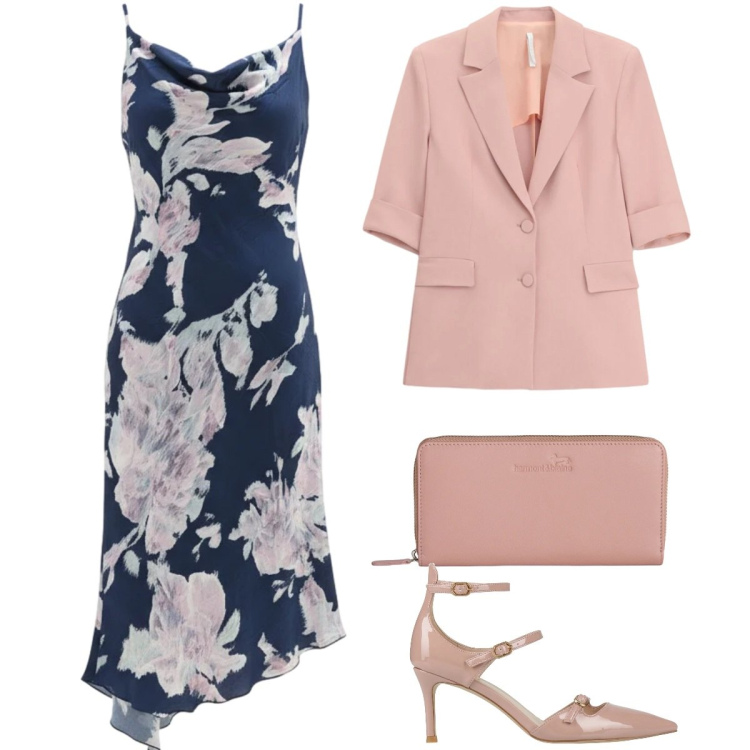 Outfit donna - Total look #2405000. Stile Chic per Cerimonia. Abbinamento con décolleté, vestiti asimmetrici, blazer, portafogli.