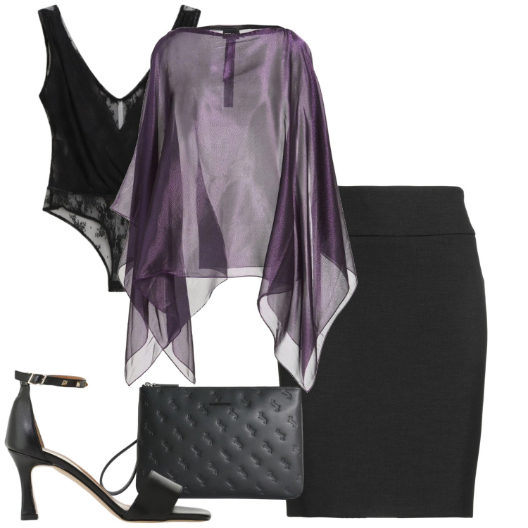 Outfit donna - Serata. Stile Chic per Serata fuori. Abbinamento con cappotti, minigonne, top, sandali col tacco, anelli.