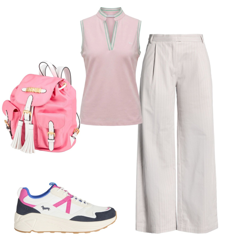 Outfit donna - Total look #2405016. Stile Casual per Tutti i giorni. Abbinamento con pantaloni, zaini, sneakers, polo.