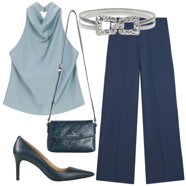 Outfit donna - Total look #2405027. Stile Chic per Serata fuori. Abbinamento con décolleté, borse a tracolla, top, pantaloni, cinture.