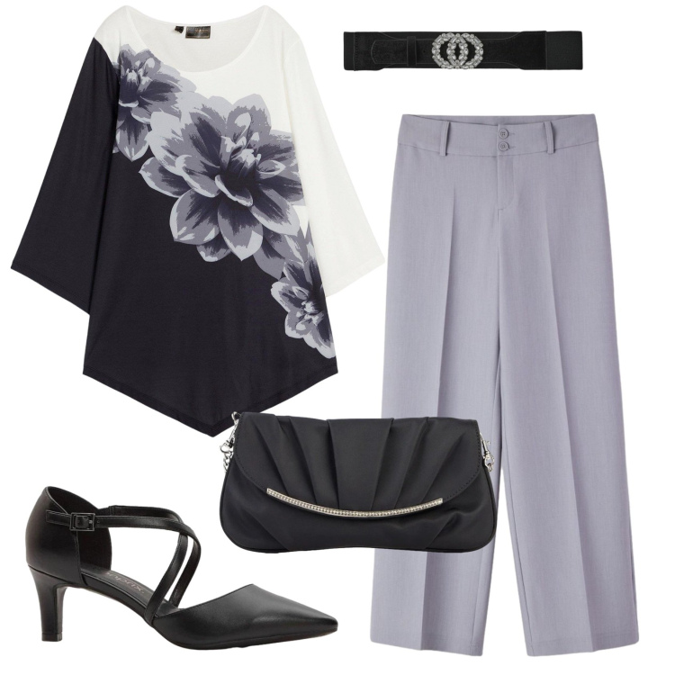 Outfit donna - Total look #2405030. Stile Chic per Serata fuori. Abbinamento con clutch, maglieria, décolleté, cinture, pantaloni.