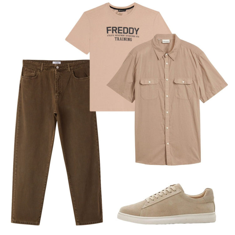 Outfit uomo - Maggio. Stile Casual per Tutti i giorni. Abbinamento con camicie a manica corta, sneakers, pantaloni, t-shirt.