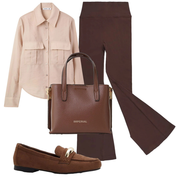 Outfit donna - Total look #2405040. Stile Basic per Ufficio. Abbinamento con mocassini, leggings, camicie, borse a tracolla.