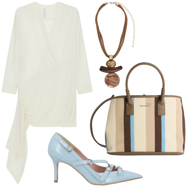 Outfit donna - Total look #2405041. Stile Trendy per Tutti i giorni. Abbinamento con décolleté, vestiti corti, shopping bag, ciondoli.