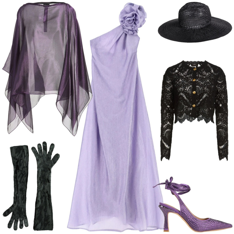 Outfit donna - Cerimonia in abito lungo. Stile Chic per Cerimonia. Abbinamento con décolleté, cappelli, cappotti, cardigans, guanti, vestiti lunghi.