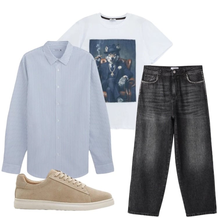 Outfit uomo - Total look #2405060. Stile Urban per Tutti i giorni. Abbinamento con sneakers, camicie, jeans, t-shirt.