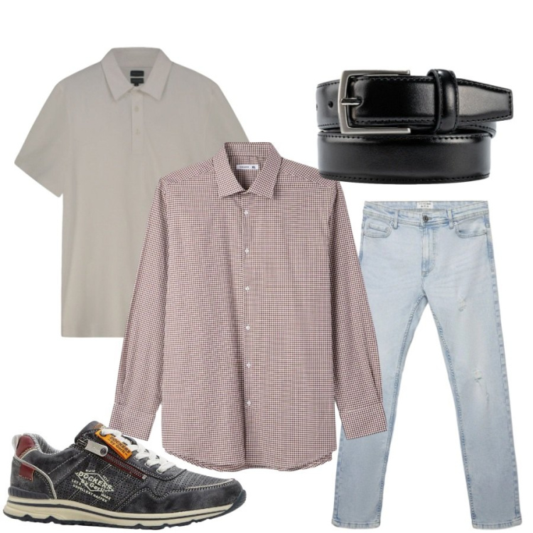 Outfit uomo - Total look #2405062. Stile Urban per Tutti i giorni. Abbinamento con sneakers, jeans strappati, camicie, cinture, polo.