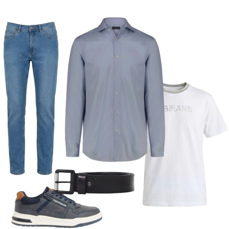 Outfit uomo - Total look #2405064. Stile Casual per Ufficio. Abbinamento con sneakers, cinture, jeans, t-shirt, camicie.