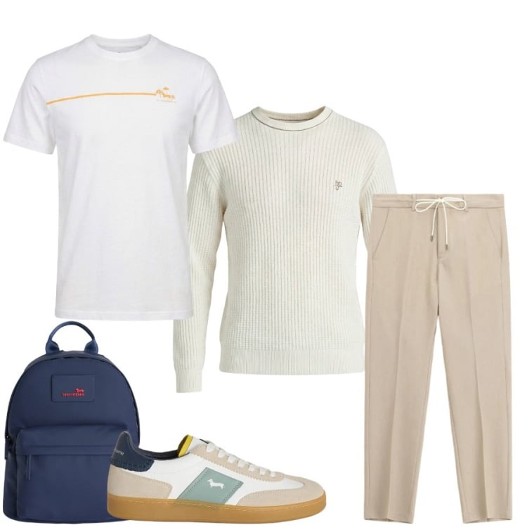 Outfit uomo - Total look #2405065. Stile Trendy per Tutti i giorni. Abbinamento con pantaloni, borse sportive, t-shirt, maglieria, sneakers.