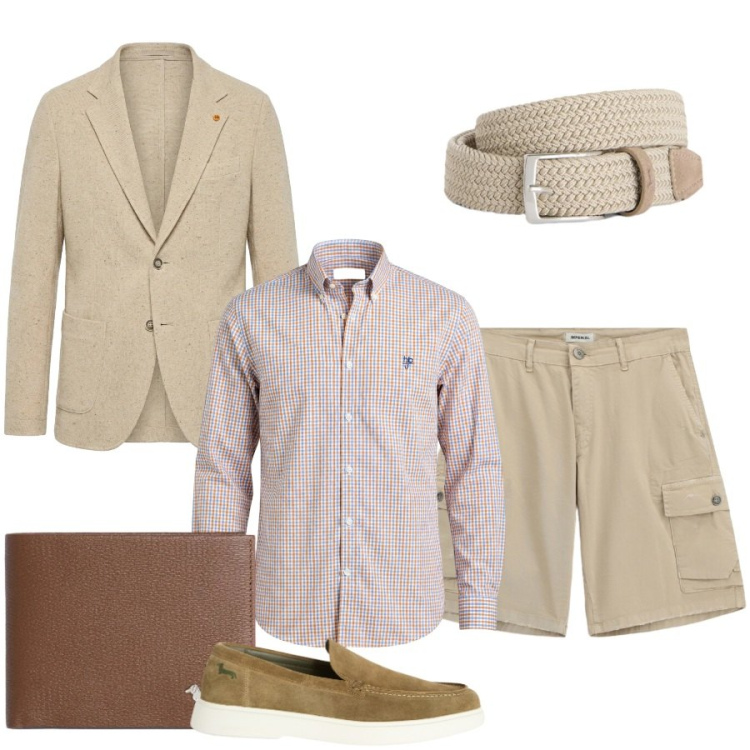 Outfit uomo - Total look #2405073. Stile Casual per Tutti i giorni. Abbinamento con bermuda, cinture, portafogli, camicie, scarpe stringate, giacche.