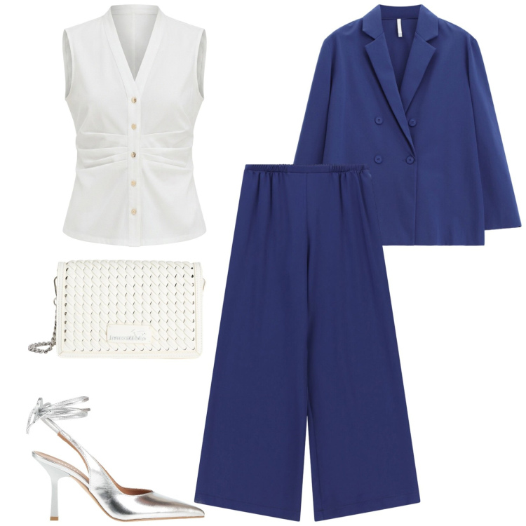 Outfit donna - Total look #2405077. Stile Chic per Cerimonia. Abbinamento con décolleté, camicie a manica corta, blazer, pantaloni a palazzo, borse a tracolla.