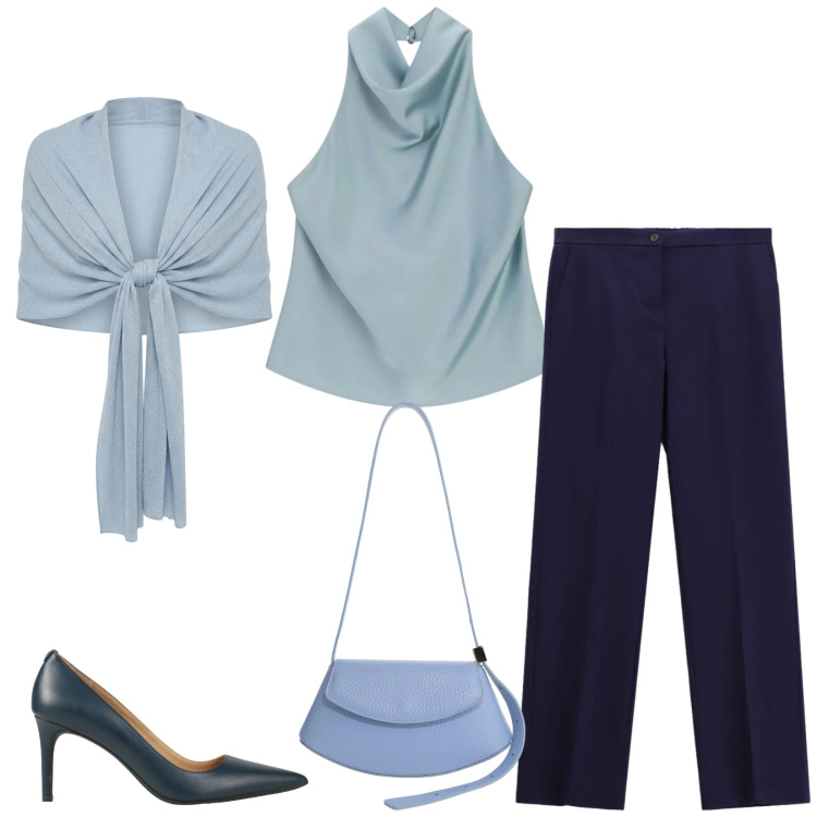 Outfit donna - Total look #2405080. Stile Casual per Cerimonia. Abbinamento con décolleté, stole, borse a spalla, top, pantaloni.
