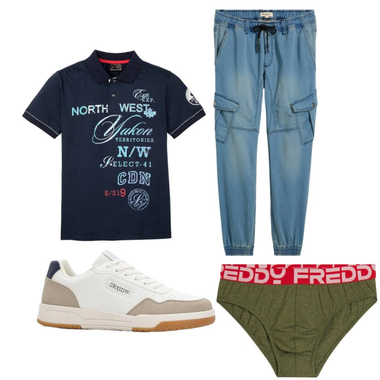Outfit uomo - Total look #2405088. Stile Casual per Tutti i giorni. Abbinamento con slip, polo, jeans dritti, sneakers.