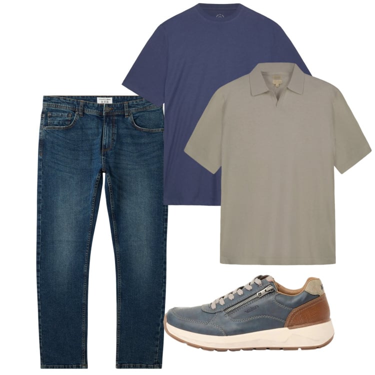 Outfit uomo - Maggio. Stile Casual per Tutti i giorni. Abbinamento con sneakers, jeans, polo, t-shirt.
