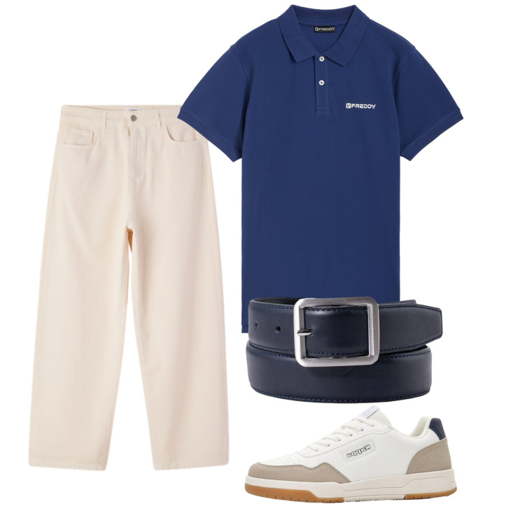 Outfit uomo - Maggio. Stile Casual per Tutti i giorni. Abbinamento con sneakers, pantaloni, polo, cinture.