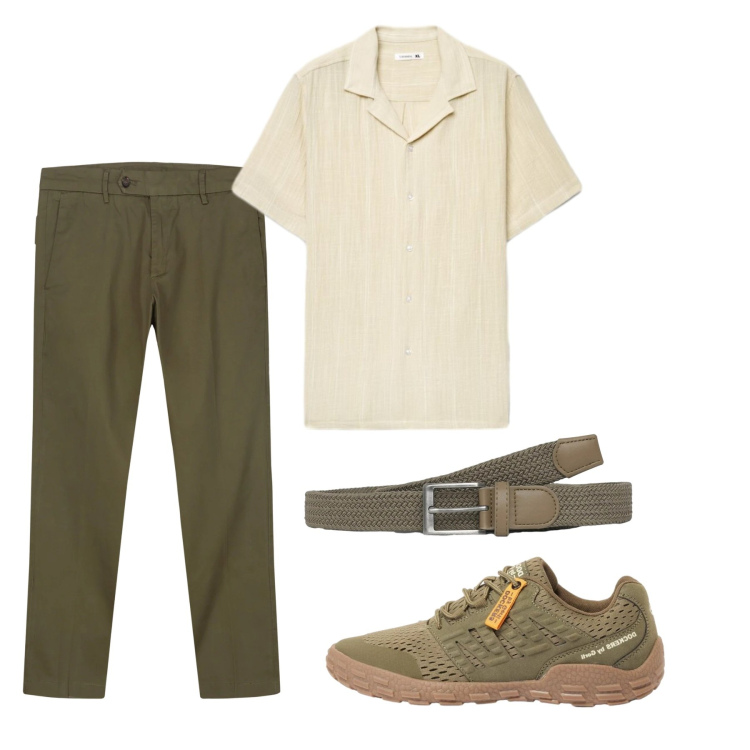 Outfit uomo - Maggio. Stile Casual per Tutti i giorni. Abbinamento con sneakers, camicie a manica corta, cinture, pantaloni chino.