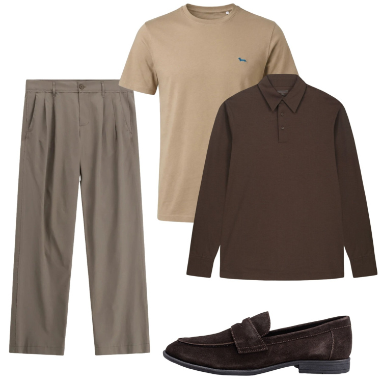 Outfit uomo - Maggio cacao. Stile Casual per Tutti i giorni. Abbinamento con pantaloni, t-shirt, polo, scarpe stringate.
