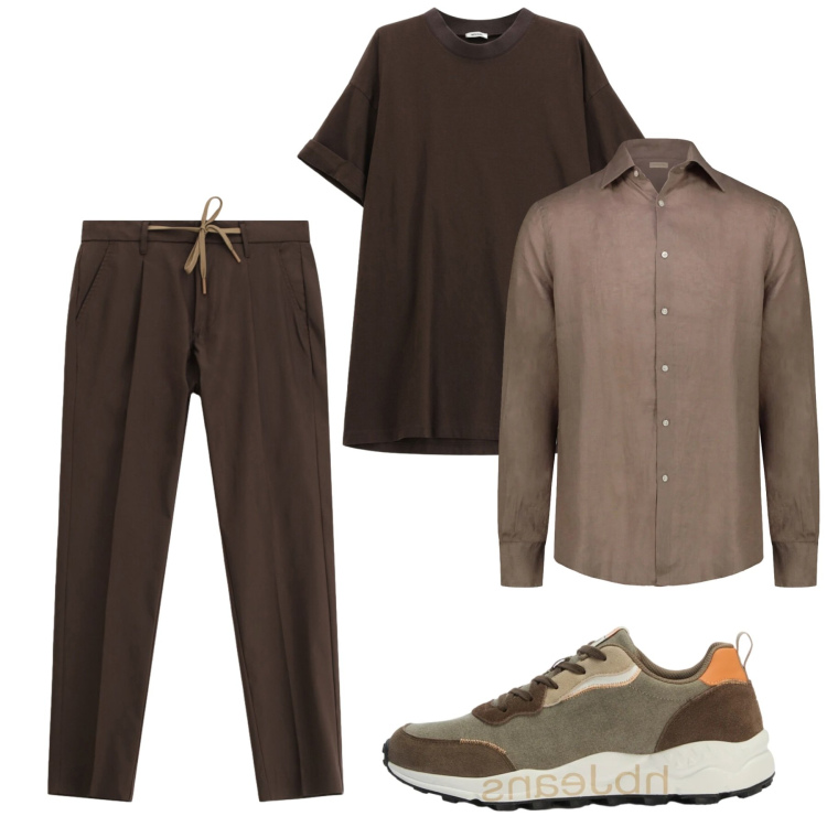 Outfit uomo - Weekend cioccolato. Stile Casual per Tutti i giorni. Abbinamento con t-shirt, pantaloni, sneakers, camicie.