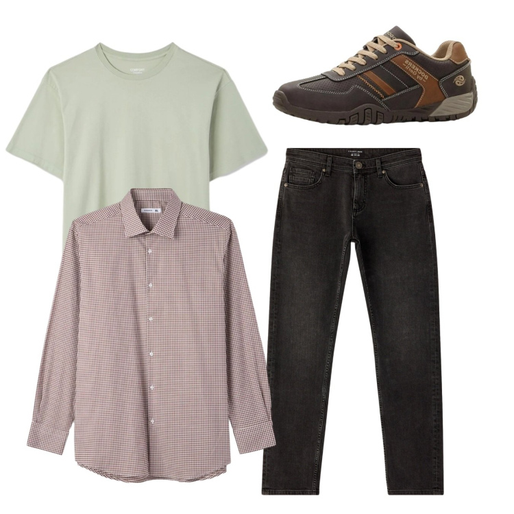 Outfit uomo - Total look. Stile Casual per Tutti i giorni. Abbinamento con sneakers, jeans, camicie, t-shirt.