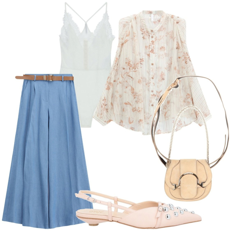 Outfit donna - Raffinatezza in jeans. Stile Casual chic per Ufficio. Abbinamento con ballerine, marsupi, jeans, camicie, top.