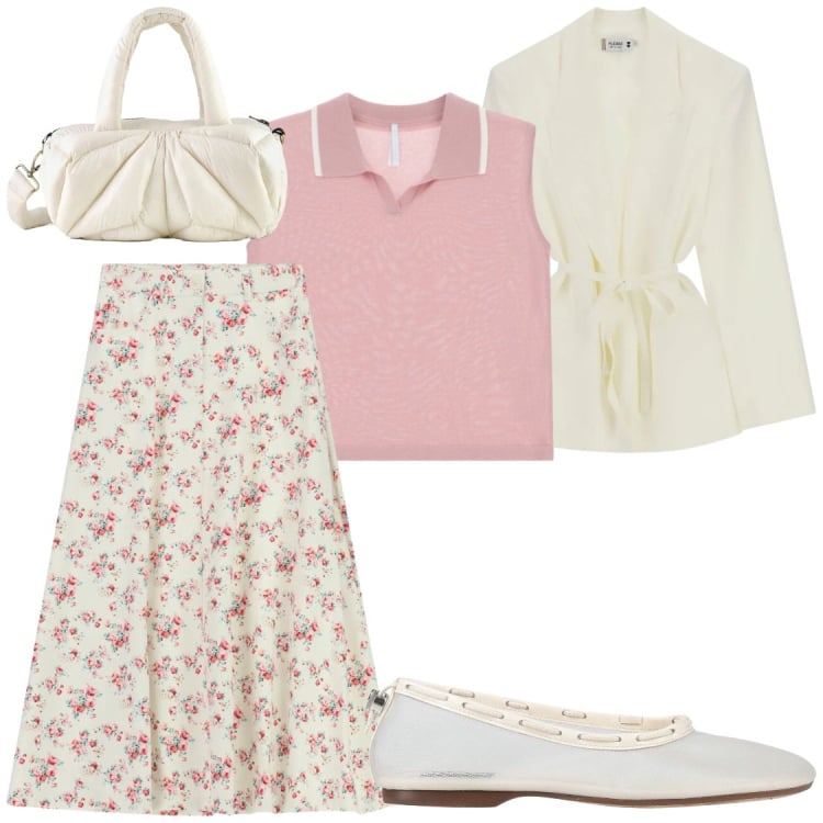 Outfit donna - Tenue. Stile Chic per Ufficio. Abbinamento con ballerine, gonne lunghe, canottiere, blazer, borse a mano.