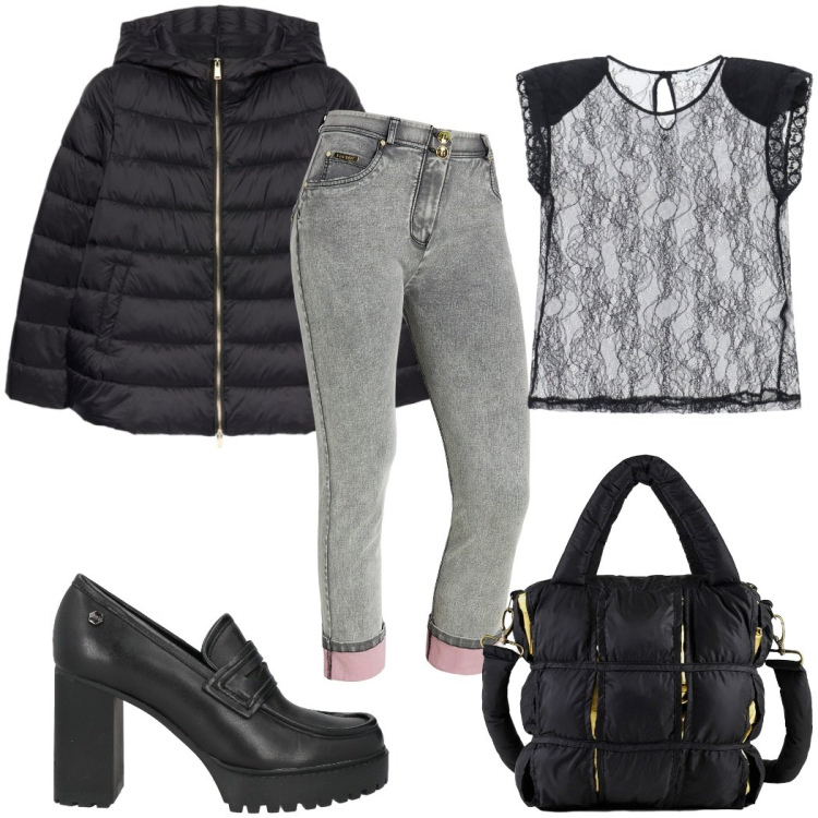 Outfit donna - Total look #2405184. Stile Trendy per Tutti i giorni. Abbinamento con mocassini, top, jeans dritti, blazer, borse a mano.