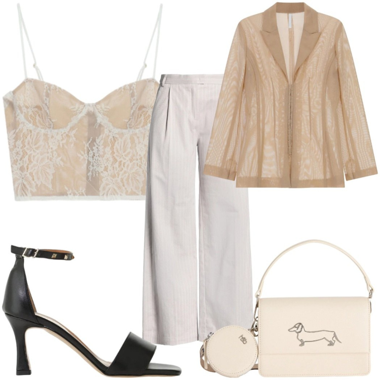 Outfit donna - Total look #2405208. Stile Glamour per Tutti i giorni. Abbinamento con pantaloni, canottiere, blazer, sandali col tacco, borse a tracolla.