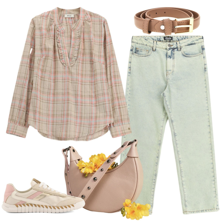 Outfit donna - Una blusa deliziosa. Stile Casual per Tutti i giorni. Abbinamento con borse a spalla, jeans dritti, bluse, sneakers, cinture.