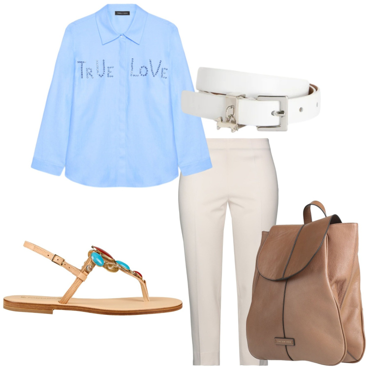 Outfit donna - Total look #2405215. Stile Minimal per Ufficio. Abbinamento con zaini, pantaloni, infradito, cinture, camicie.